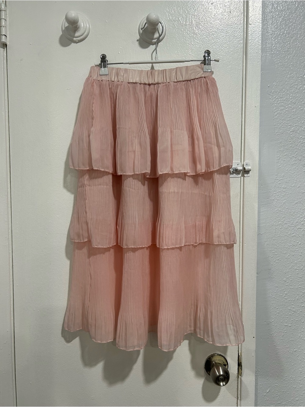 SHEIN Pink Tiered Pleated Midi Skirt